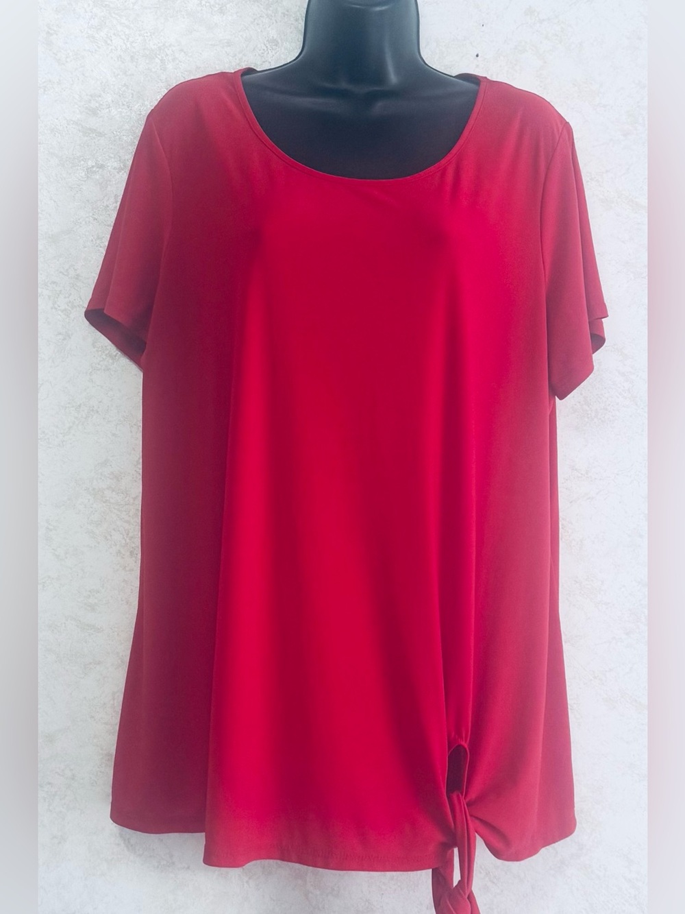 Women's Studio Works Short Sleeve Pull Over Top Red Spandex Tie at Front